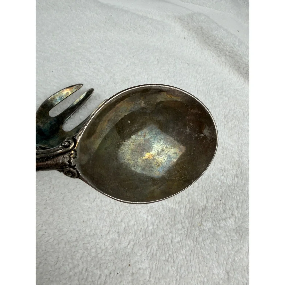 Vintage Ornate Silverplate Salad Serving Set Embossed Scroll Handle Fork Spoon